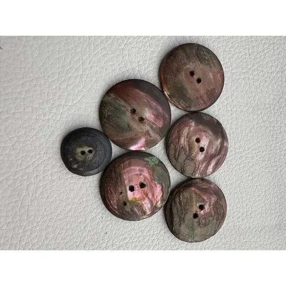 Antique Mother Of Pearl Abalone Etched Buttons Set of 6 Village Scene - Picture 5 of 6